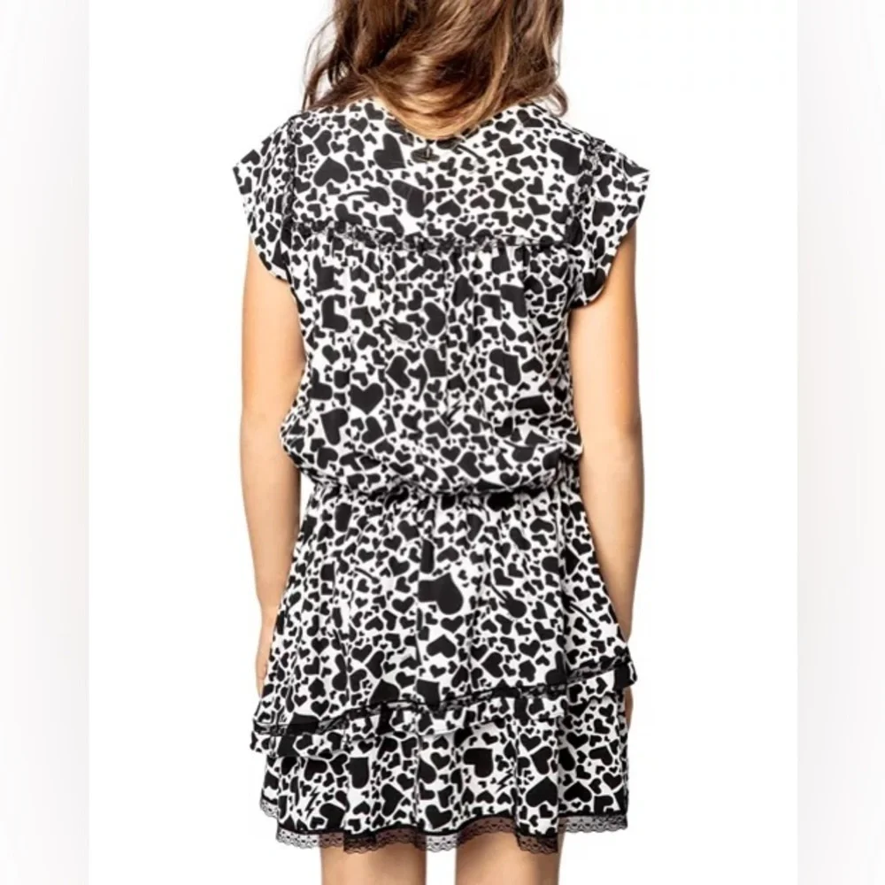 Zadig & Voltaire Freja Dress Heart Print Black White Tunic Girls NWOT